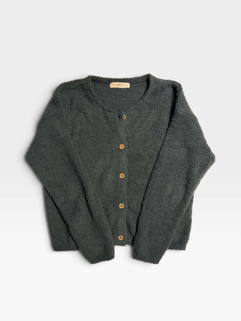 Natural Life Cozy Boucle Cardigan Sweater Deep Teal Bluish Green Large